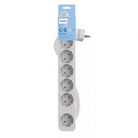 Philips Regleta con 6 Tomas Schuko e Interruptor Blanco 1,5 m Philips Regleta con 6 Tomas Schuko e Interruptor Blanco 1,5 m